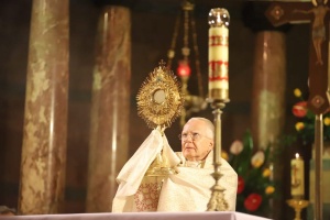 arcybiskup błogosławi najświętszym sakramentem